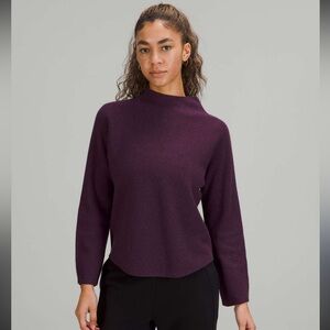 Lululemon Boxy Cotton-Blend Ribbed Mock Neck Sweater in Vintage Plum XL